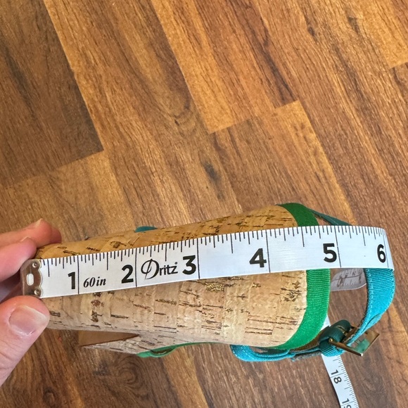 Kate Spade Retro-Inspired Platform Cork Wedge Blue/Green Spring Heels Sz 9.5 M - Picture 16 of 16